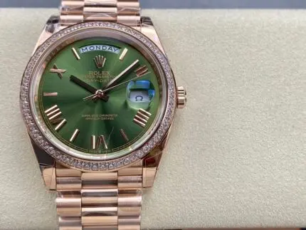 Day Date Rolex Weekly Journal Champaign 18K Gold Plated counter weight(rose gold diamonds daydate)