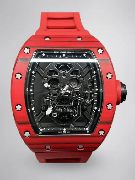 Replica Richard Mille RM 52-01 Skeleton Skull Dial Men’s Watch – Swiss Movement, Red Carbon Case