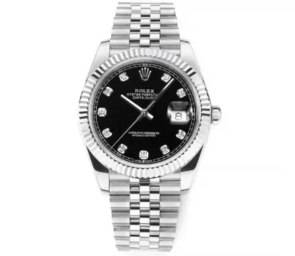 Rolex Datejust 41mm Watch – Silver with Black Dial, Diamond Markers