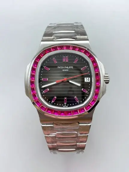Patek Philippe Nautilus 5711 Black Dial 904L Steel with Rubies Bezel(1:1Super Clone)