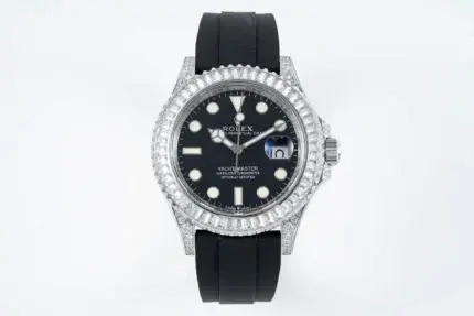 Rolex Yacht-Master 42mm Black Dial Diamond Bezel Rubber Strap Watch