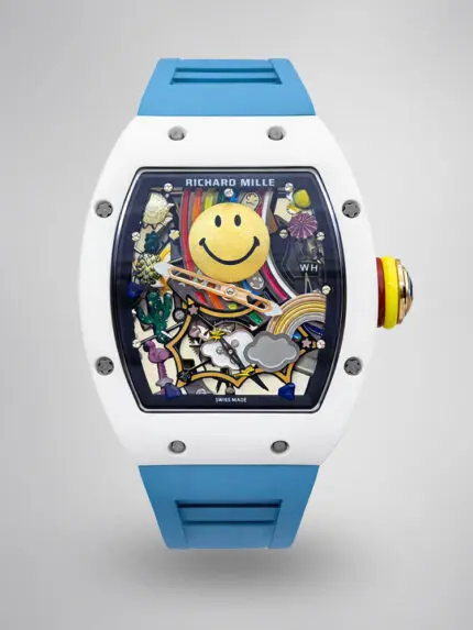 Richard Mille RM 88 Smiley Automatic Tourbillon Replica White Ceramic Blue Strap Watch
