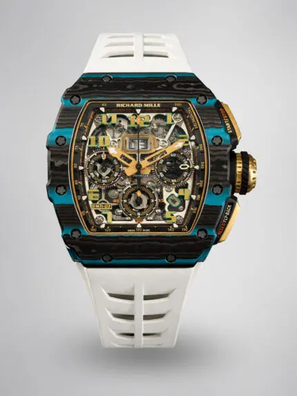 Richard Mille RM 11-03 Replica Watch Turquoise Quartz TPT White Strap Flyback Chronograph