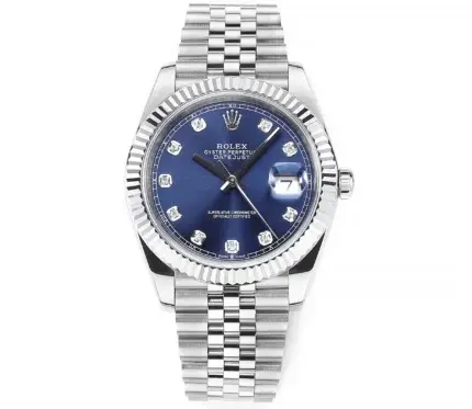 Rolex Datejust 41mm Watch – Silver with Blue Dial, Diamond Markers
