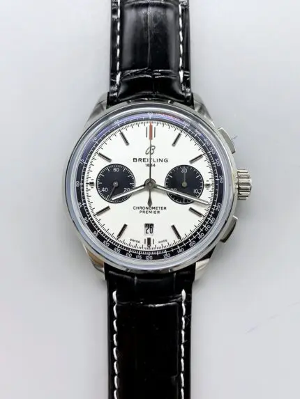 Breitling Premier B01 Chronograph Men’s Watch, Silver Panda Dial, Leather Strap(1:1 Super Clone)