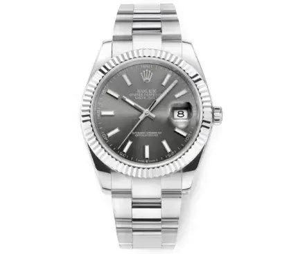 Rolex Datejust 41mm Watch – Silver Fluted Bezel, Grey Dial, Stainless Steel Bracelet Rolex