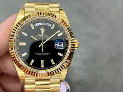 Day Date Rolex Weekly Journal 18K Yellow Gold Plated counter weight(Black dial gold daydate)