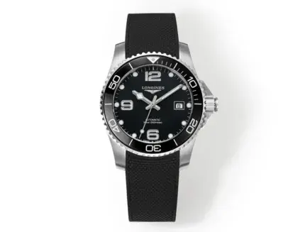 Longines Conquest Black Dial Rubber Strap