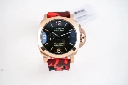 Panerai Luminor Marina Automatic Men’s Watch – Red Camo Rubber Strap, Rose Gold Case, 45mm, Premium Quality