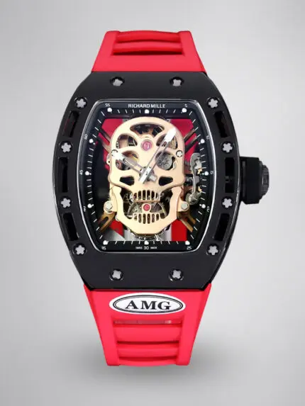 Best Swiss Replica RICHARD MILLE RM 52 Watch – Skeleton Tourbillon , Red Strap