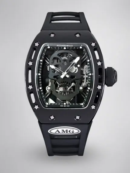 Swiss Richard Mille RM 052 Replica Watch – Skeleton Tourbillon, Skull Face, Black Rubber Strap, AAAAA Quality