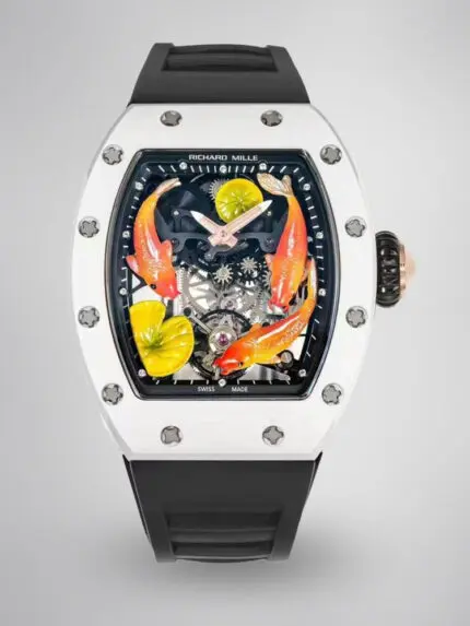 Replica Richard Mille RM S10 Koi Tourbillon Watch with Black Leather Strap
